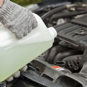 coolant being poured in car engine